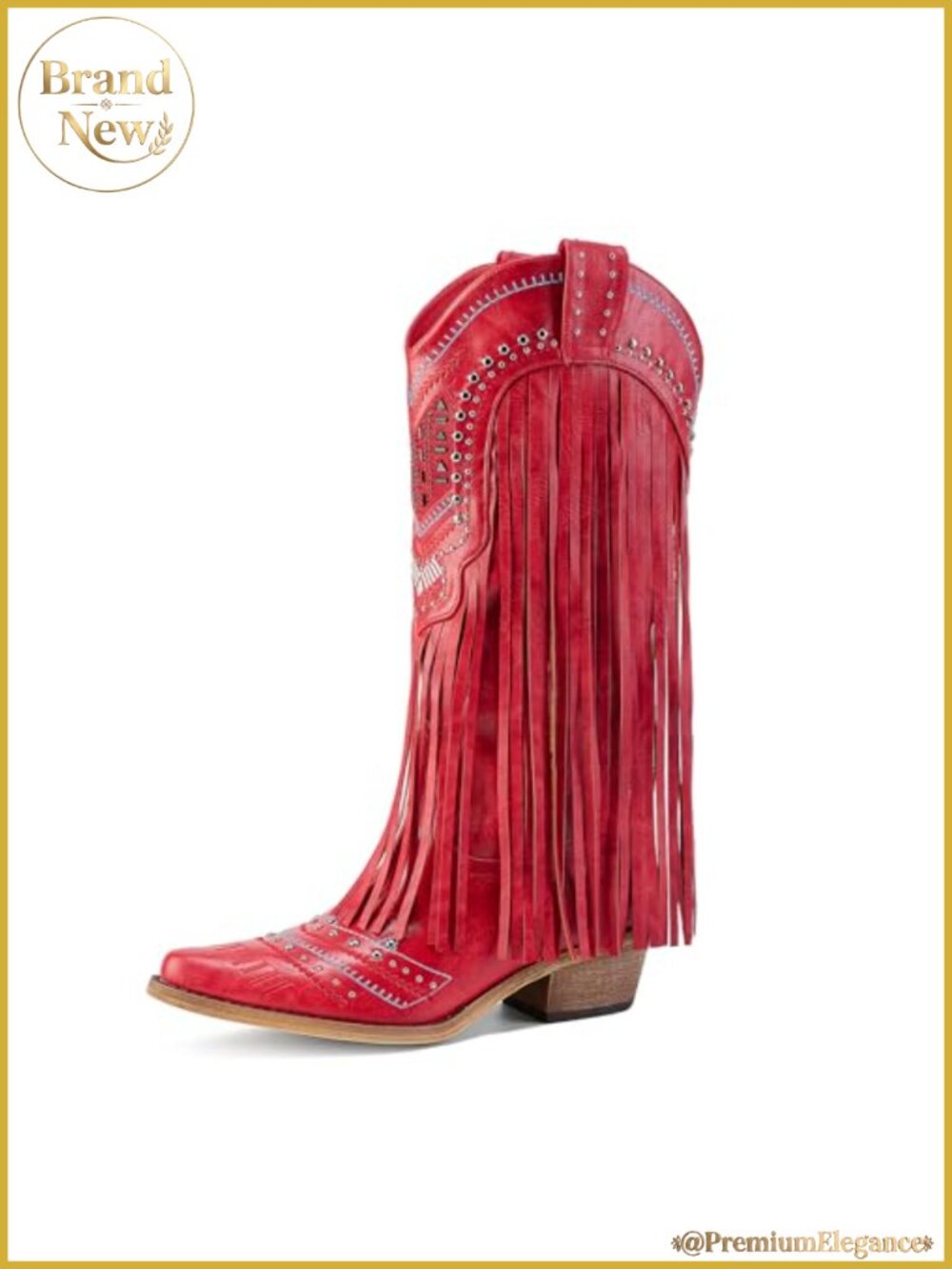 Women's Mid Calf Western Cowboy Boots Fringe Snip Toe Chunky Heel Pull On Faux
